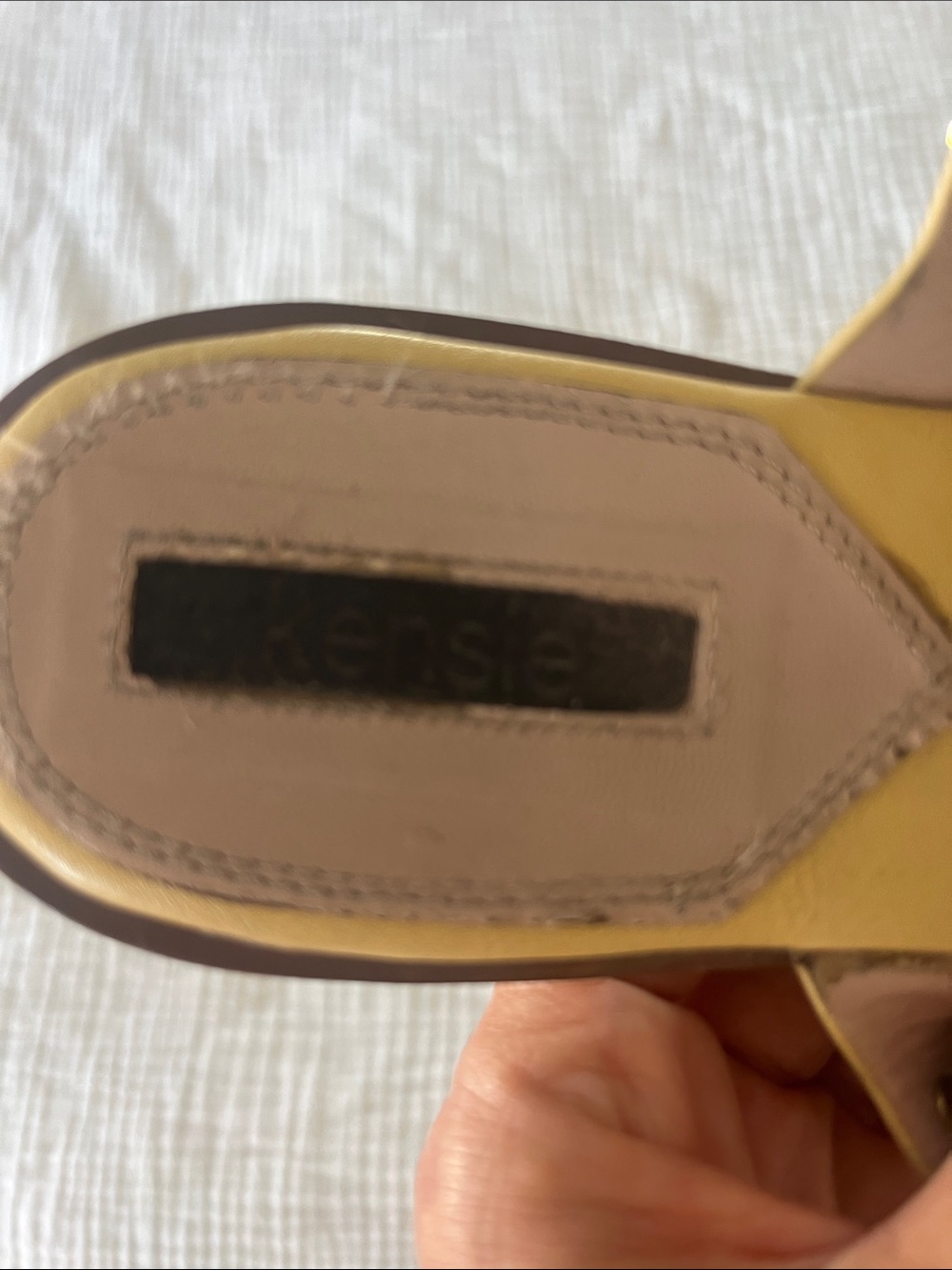 Kensie Yellow Slide Sandals with Gold Coin Studs - Picture 2 of 3